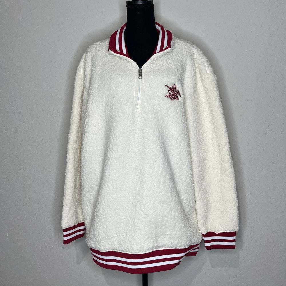 Anheuser Busch Boxercraft Sherpa Quarter zip, Pullover, White & Red, Size 2XL